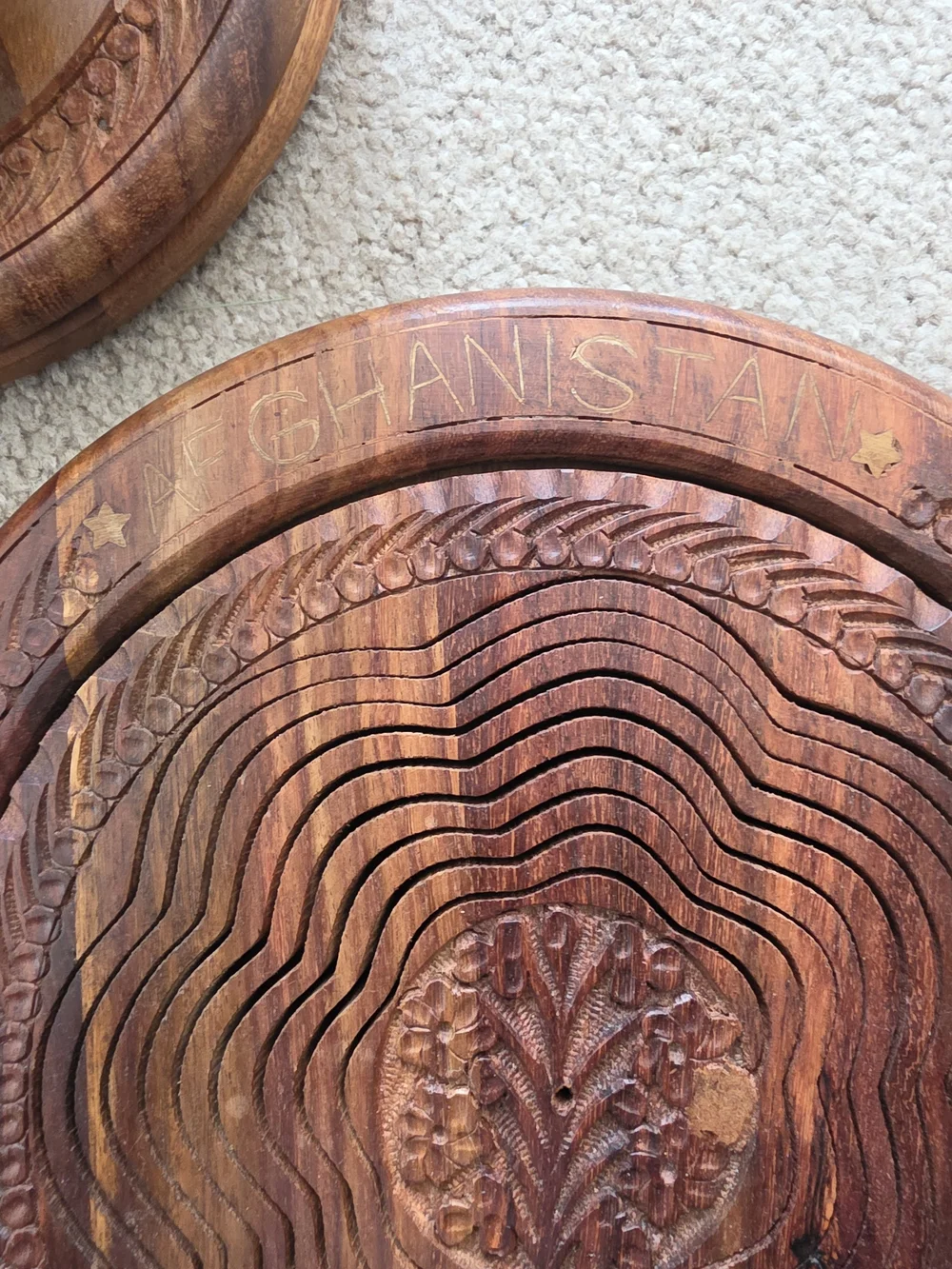 Set Of 2 Vtg Hand-Carved Wooden Collapsible Baskets/ Trivets